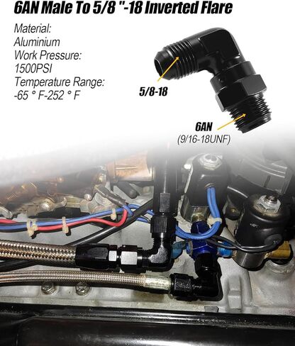 6AN Male Flare to 5/8-18 Inverted Flare Swivel Adapter Fitting 90 Degree Aluminum, Black in Saudi Arabia