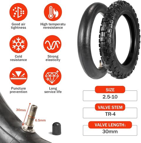 مجموعة إطارات الدراجة الترابية والأنبوب الداخلي مقاس 2.50-10، إطار أمامي/خلفي صغير للدراجة الترابية مقاس 10 بوصات وأنبوب داخلي، متوافق مع مجموعتين من Honda CRF50/XR50، وSuzuki JR50/DRZ70، وYamaha PW50 in Kuwait