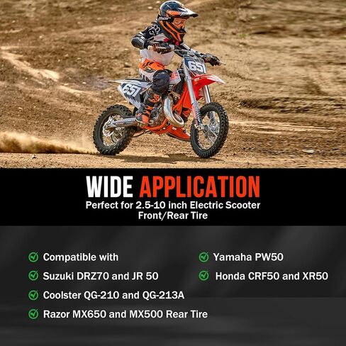 مجموعة إطارات الدراجة الترابية والأنبوب الداخلي مقاس 2.50-10، إطار أمامي/خلفي صغير للدراجة الترابية مقاس 10 بوصات وأنبوب داخلي، متوافق مع مجموعتين من Honda CRF50/XR50، وSuzuki JR50/DRZ70، وYamaha PW50 in Kuwait