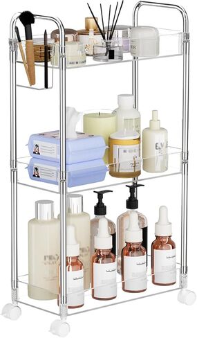 SPACEKEEPER 3 Tier Acrylic Storage Rolling Cart Clear Bathroom Cart Organizer, Transparency Laundry Room Organization Mobile Shelving Unit Multifunction Rolling Utility Cart for Office Living Room in Kuwait