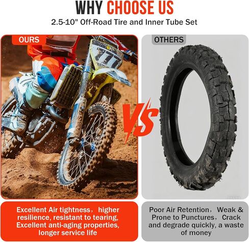 مجموعة إطارات الدراجة الترابية والأنبوب الداخلي مقاس 2.50-10، إطار أمامي/خلفي صغير للدراجة الترابية مقاس 10 بوصات وأنبوب داخلي، متوافق مع مجموعتين من Honda CRF50/XR50، وSuzuki JR50/DRZ70، وYamaha PW50 in Kuwait