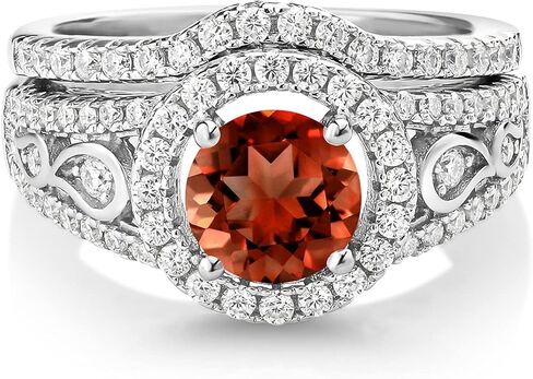مجموعة زفاف من Gem Stone King 1.94 Cttw من العقيق الأحمر والمويسانتي الأبيض لحفلات الزفاف | 925 فضة استرلينية | جوهرة الميلاد الأحجار الكريمة | متوفر بمقاسات 5، 6، 7، 8، 9 in Saudi Arabia