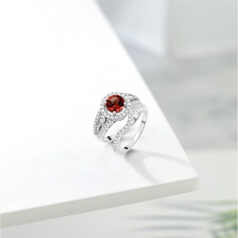 مجموعة زفاف من Gem Stone King 1.94 Cttw من العقيق الأحمر والمويسانتي الأبيض لحفلات الزفاف | 925 فضة استرلينية | جوهرة الميلاد الأحجار الكريمة | متوفر بمقاسات 5، 6، 7، 8، 9 in Saudi Arabia