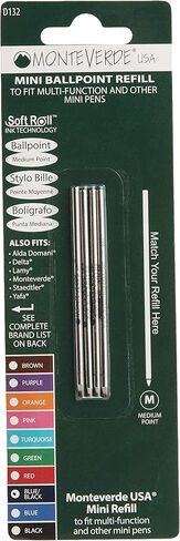 Monteverde USA Soft Mini (D-1) Ballpoint Refills, Medium Point, Blue/Black, 4-Pack, Compact Refills for Versatile Writing Needs in Saudi Arabia