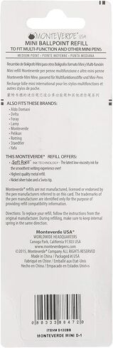 Monteverde USA Soft Mini (D-1) Ballpoint Refills, Medium Point, Blue/Black, 4-Pack, Compact Refills for Versatile Writing Needs in Saudi Arabia