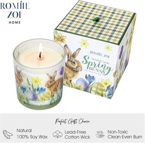ROMIIE ZOI Easter Scented Candle - 6oz Soy Wax Candle, Sping Bunny, Infused with Garden Bunny Aroma - Gift Box Packaged for Easter Gift in Kuwait