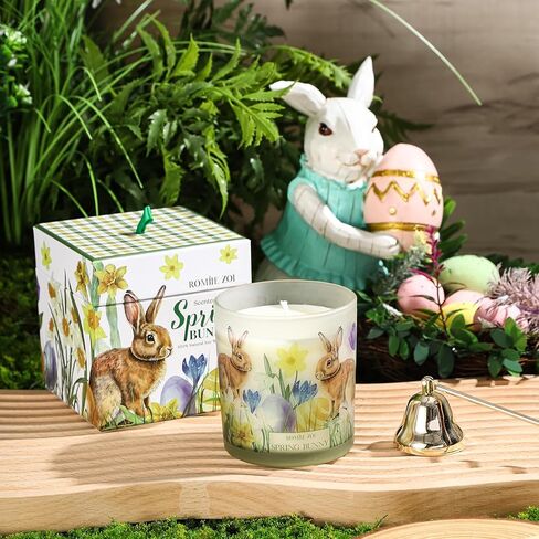 ROMIIE ZOI Easter Scented Candle - 6oz Soy Wax Candle, Sping Bunny, Infused with Garden Bunny Aroma - Gift Box Packaged for Easter Gift in Kuwait