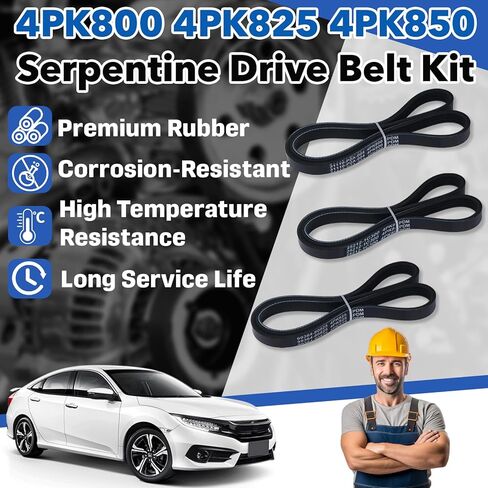3-Pack 4PK800 4PK850 4PK825 Serpentine Belt Kit, Fit for Honda Civic 1996-2000 A/C, Power, Steering, Alternator Drive Belt Pulley Set Replacement, Durable in Saudi Arabia