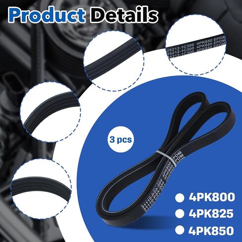3-Pack 4PK800 4PK850 4PK825 Serpentine Belt Kit, Fit for Honda Civic 1996-2000 A/C, Power, Steering, Alternator Drive Belt Pulley Set Replacement, Durable in Saudi Arabia