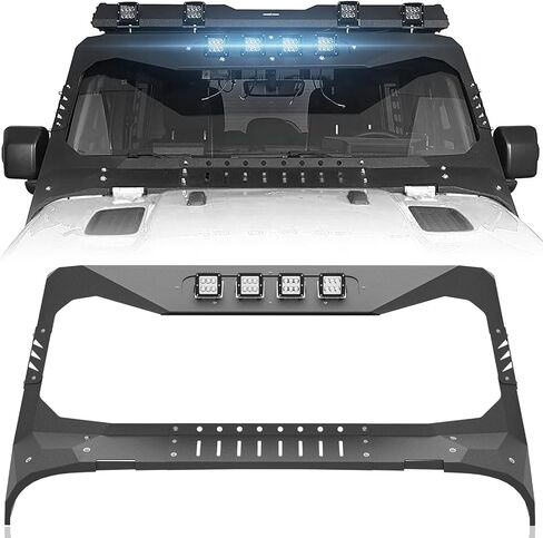 غطاء إطار الزجاج الأمامي من أجل Wrangler JK Mad Max Roof Sun Visor Body Armor متوافق مع 2007-2018 Jeep Wrangler JK JKU مع 4 مصابيح LED، واقي أمامي لحامل الزجاج الأمامي in Saudi Arabia