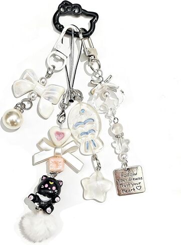 Floette Kawaii القط المفاتيح مجموعة سحر Y2K الجمالية لطيف القط حقيبة إكسسوارات جذابة القلب القوس قلادة in Kuwait