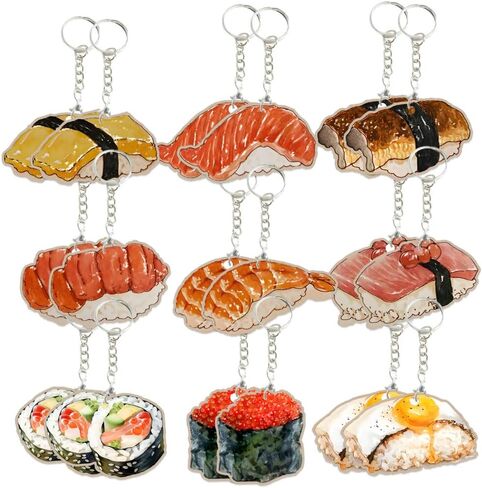 18 Pack Sushi Keychains Japanese Kawaii Fake Food Trinkets - Acrylic Yummy Sushi Keychain Gift Perfect For Lover Accessories,Asian Food Charm Decor, Purse Bag Decoration, Keychain Gift Set in Saudi Arabia