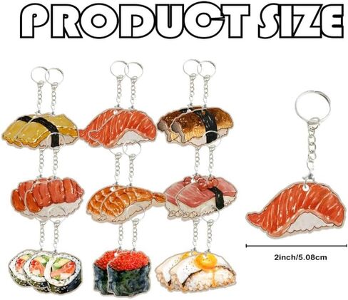 18 Pack Sushi Keychains Japanese Kawaii Fake Food Trinkets - Acrylic Yummy Sushi Keychain Gift Perfect For Lover Accessories,Asian Food Charm Decor, Purse Bag Decoration, Keychain Gift Set in Saudi Arabia