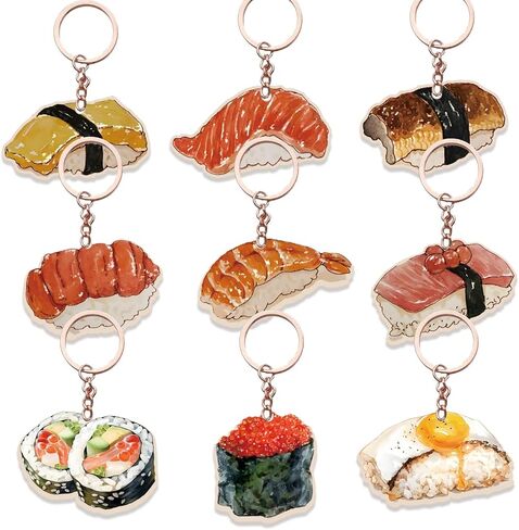 18 Pack Sushi Keychains Japanese Kawaii Fake Food Trinkets - Acrylic Yummy Sushi Keychain Gift Perfect For Lover Accessories,Asian Food Charm Decor, Purse Bag Decoration, Keychain Gift Set in Saudi Arabia