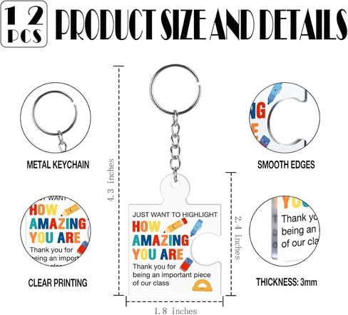 Set of 12 Inspirational End of Year Student Gifts from Teacher Bulk Gift Set Acrylic Keyrings Puzzle Piece Keychains in Saudi Arabia