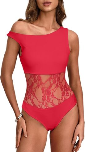 Women's Sexy Off The Shoulder Bodysuit Sleeveless Cut Out Lace Body Suits Leotard Tank Tops in Saudi Arabia