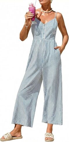 CUPSHE Womens Summer Jumpsuit Backless Adjustable Spaghetti Strap Wide Leg Dressy Business Workout Jumpsuit with Pockets in Saudi Arabia