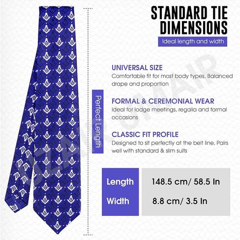 Masonic Regalia Craft Masons Neck knitted Woven Silk Tie with square and compass black/White/Blue in Saudi Arabia