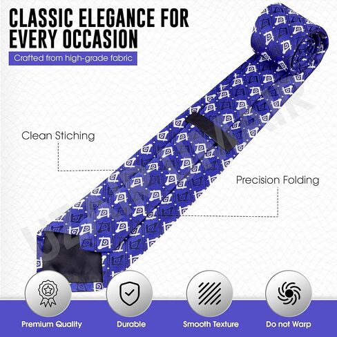Masonic Regalia Craft Masons Neck knitted Woven Silk Tie with square and compass black/White/Blue in Saudi Arabia