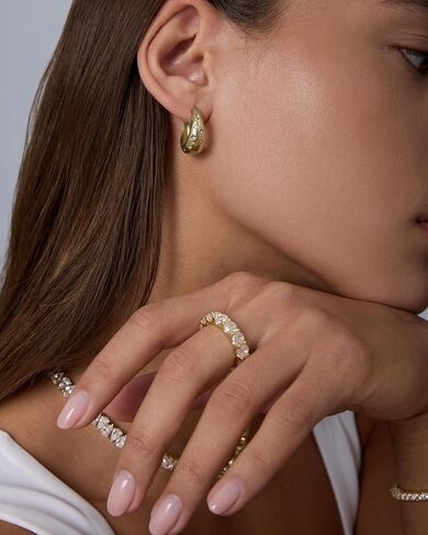 PAVOI Waterproof Gold Hoop Earrings for Women - Rhodium Plated Chunky Huggie Hoop Earrings with Cubic Zirconia Starburst - Stainless Steel Trendy Summer Fashion Jewelry - White in Saudi Arabia
