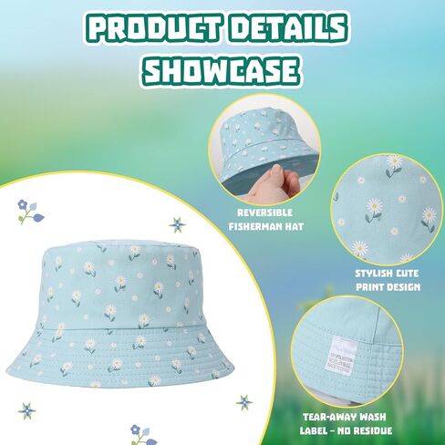 Cute Flowers Bucket Hats for Women, Fashion Sun Beach Fisherman Hats Reversible Double Side Wear Green in Saudi Arabia