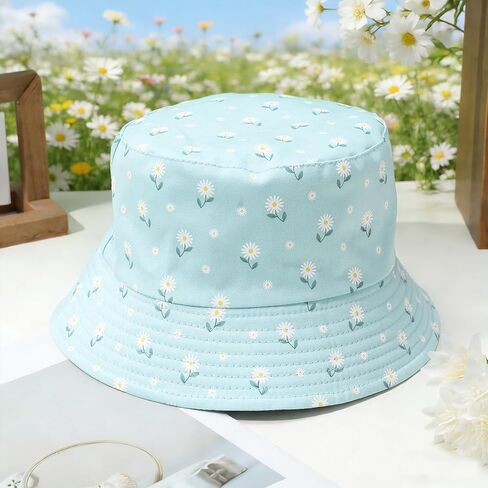 Cute Flowers Bucket Hats for Women, Fashion Sun Beach Fisherman Hats Reversible Double Side Wear Green in Saudi Arabia