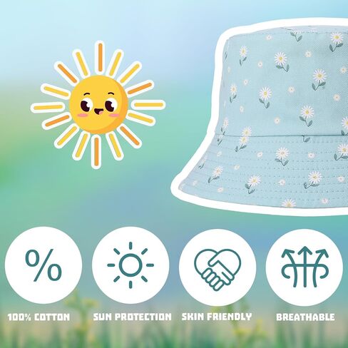 Cute Flowers Bucket Hats for Women, Fashion Sun Beach Fisherman Hats Reversible Double Side Wear Green in Saudi Arabia