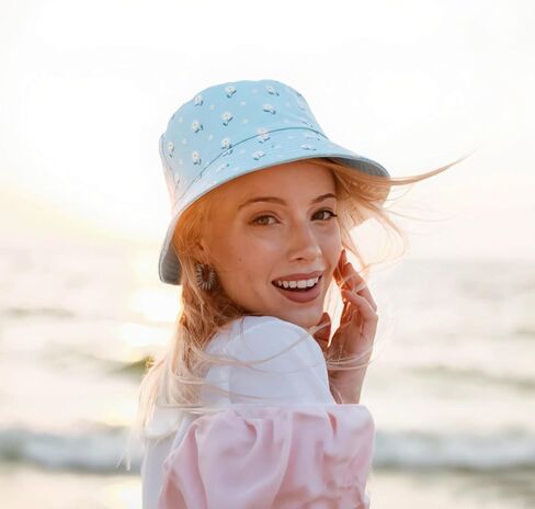 Cute Flowers Bucket Hats for Women, Fashion Sun Beach Fisherman Hats Reversible Double Side Wear Green in Saudi Arabia