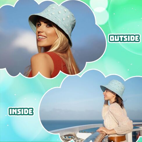 Cute Flowers Bucket Hats for Women, Fashion Sun Beach Fisherman Hats Reversible Double Side Wear Green in Saudi Arabia
