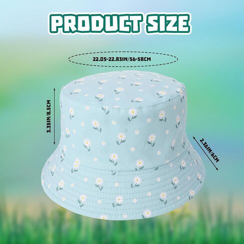 Cute Flowers Bucket Hats for Women, Fashion Sun Beach Fisherman Hats Reversible Double Side Wear Green in Saudi Arabia