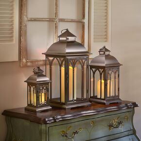 Pebble Lane Living, Lombard Metal Lantern Set of 3, Outdoor-Friendly, 11" H, 15" H, 20.5" H, White in Saudi Arabia