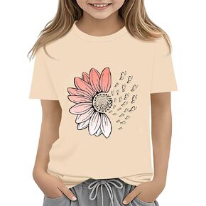 Girls Graphic Short Sleeve Shirt Kids Flower Print Crewneck Shirts Toddler Summer Cute T-Shirt Tween School Casual Tees in Kuwait