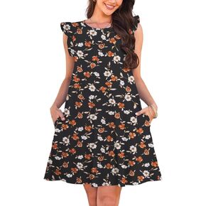 Womens Sleeveless Tank Dresses Ruffle Butterfly Sleeve Casual Beach Sundress Cover Up in Kuwait