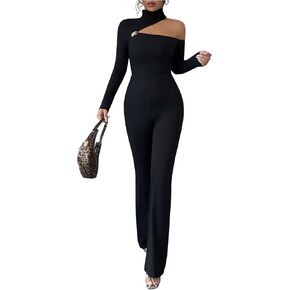 SweatyRocks Women's High Neck Long Sleeve Jumpsuit Elegant Cut Out Fitted Jumpsuit Office Outfits in Saudi Arabia