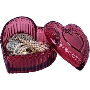 صندوق مجوهرات زجاجي - صندوق تنظيم المجوهرات على شكل قلب كريستالي، صندوق حلية لأقراط الخواتم، صندوق هدايا مجوهرات مزخرف للفتيات والنساء (وردي) in Kuwait