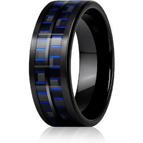 Mens Wedding Band Tungsten Rings: 8mm Black Wedding Bands Rings for Men Tungsten Ring With Carbon Fiber Inlay Engagement Bands Gift Band for Man - Promise Rings for Him Comfort Fit Size 8-12 in Saudi Arabia