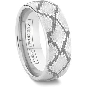 BOA Domed Snakeskin Engraved Cobalt Wedding Band 6mm 8mm in Kuwait