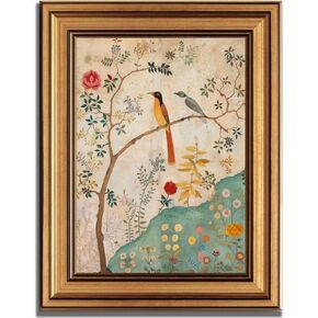 Gold Framed Vintage Floral Bird Canvas Wall Art Boho Plant Flower Sparrow Painting Decor Pictures Beige Medieval Nature Aesthetic Bedroom Living Posters Prints for Corridor Kitchen Room Decoration in Saudi Arabia