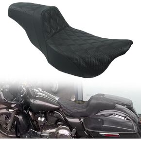 One-Piece Driver & Passenger Seat with Gel Cushion Fit for Harley Touring Electra Glide Road King Road Glide Street Glide 2009-2023 (Diamond + Black Line) in Kuwait