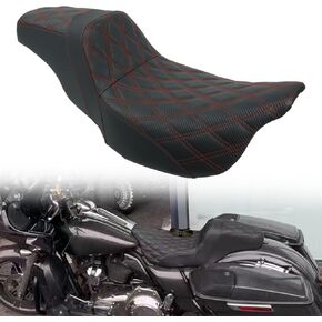 One-Piece Driver & Passenger Seat with Gel Cushion + Driver Backrest Fit for Harley Touring Electra Glide Road King Road Glide Street Glide 2009-2023 (Diamond + Black Line) in Saudi Arabia