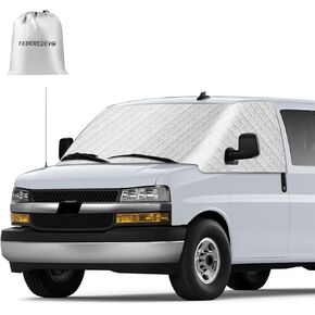 غطاء الزجاج الأمامي RV لسيارة Express/GMC Savana Van 1996-2026، غطاء مظلة النافذة الأمامية RV، للحماية من الأشعة فوق البنفسجية ودرع الخصوصية، فضي مع فتحات مرآة in Kuwait