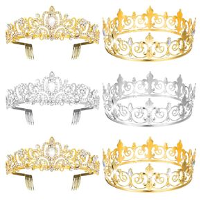6 قطع من تاج الملك للحفلات الراقصة، تاج الملك والملكة وتاج للنساء والرجال، إكسسوارات شعر كريستالية، تاج الأميرات الكريستالي، عصابة رأس تاج لحفلات الزفاف وحفلات الزفاف وحفلات أعياد الميلاد in Kuwait