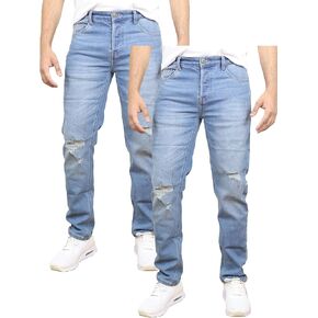 Men's Modern Fit Ripped Jean | Denim Look | Comfort & Flex | Straight Jeans 2-Pack in Kuwait