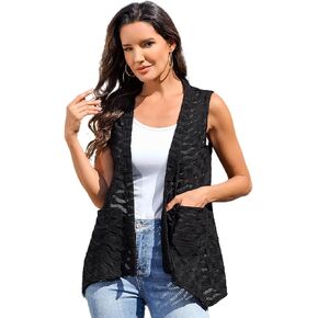 Women's Outerwear Vests Denim Vest Sleeveless Top Blazer Cardigan Vests with Pockets in Kuwait