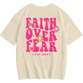 BeWithYou Girls Cute Faith Over Fear Shirt Kids Christian Jesus God Religious Shirts Inspirational Bible Verse Graphic Tops in Saudi Arabia