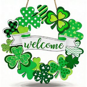 Shintop St. Patrick’s Day Wreath, Green Wooden Shamrock Door Decorations with Rope Round Irish Clover Welcome Front Door Sign for Porch, Entryway, Wall in Saudi Arabia