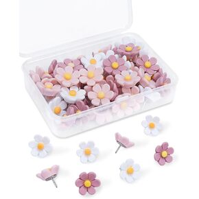 دبابيس دفع زهرة eZAKKA، 50 قطعة من دبابيس الدفع اللطيفة لألواح الفلين المزخرفة بمسامير الإبهام لجدار الصور، والجدار المميز، والخريطة، ولوحة الإعلانات، والمكتب أو المنزل in Kuwait