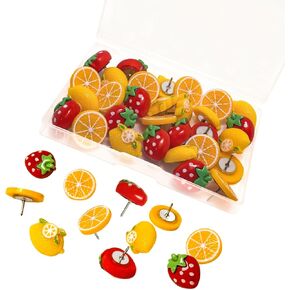 الفاكهة تحت عنوان الإبداعي، 30 دبابيس دفع لطيف للبرتقال والليمون والفراولة دبابيس دفع الزخرفية للوحات الإعلانات جدران الصور لوحات الفلين وأجهزة الكمبيوتر المحمولة in Kuwait