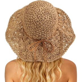 Beach Sun Straw Hats for Women, Floppy Wide Brim Summer Straw Hats, Foldable Packable Roll up Cap in Kuwait