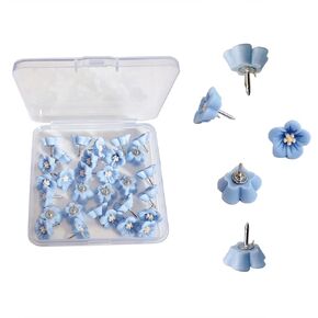 30 Pcs Forget-Me-Not Flower Push Pins - Cute Floral Thumb Tacks for Cork Boards, Photo Display, Bulletin Boards - Aesthetic Desk Accessories for Office, Classroom & Home Decor (Blue) in Saudi Arabia